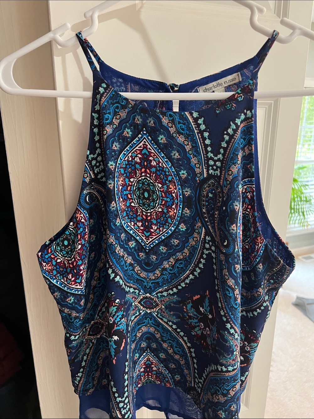 Charlotte Russe Navy Paisley Strapless-Look Tank Dress